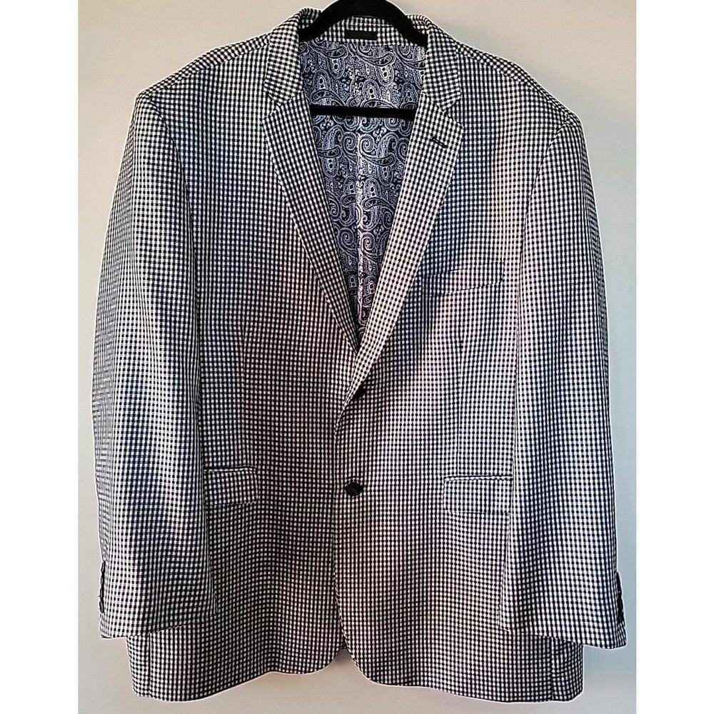 Stacy Adams Gold Mens 52R Black Mini Check Sport Coat Preppy, Event, Workwear